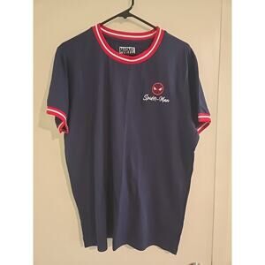Marvel Spiderman Ringer T Shirt Men's Large Navy Red Embroidered Box Lunch